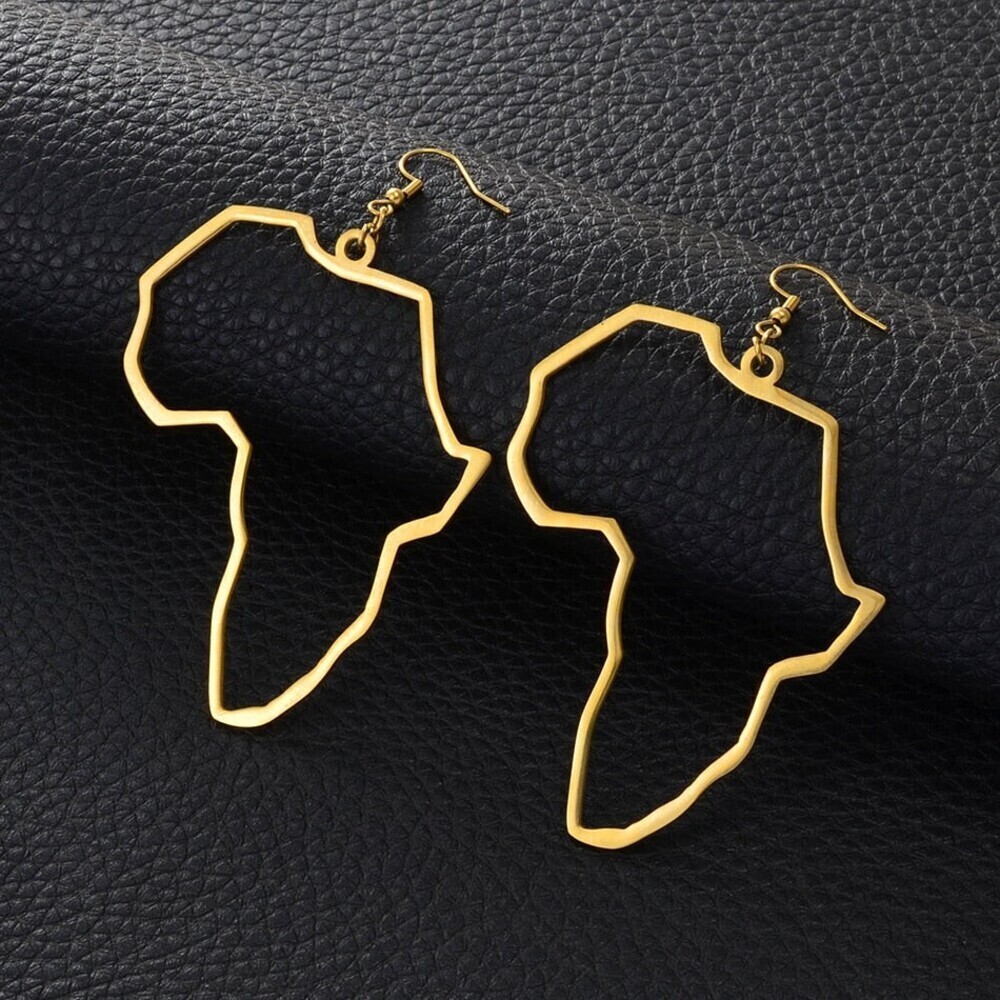 Big Earrings Africa Map Exaggerate Larger Earring Gold Color